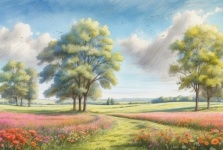 Flowers And Trees Landscape