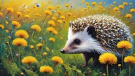 Hedgehog Flower Meadow Landscape