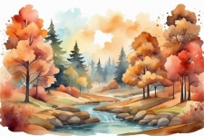 Autumn Forest Watercolor Landscape