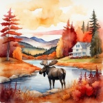 Autumn Moose Watercolor Art Print