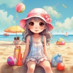 Girl Character Summertime At Beach