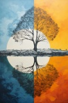 Serene Abstract Reflective Tree Art