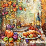 Thanksgiving Dinner Oil Painting