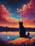 Cat Starry Sky Fantasy