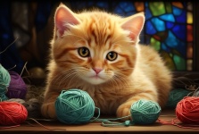 Orange Kitten With Yarn