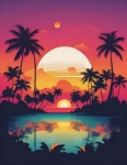Palm Trees Beach Sea Sunset