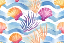Watercolor Seashells, Coral