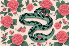 Green Snake With Roses