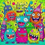 Cute Colorful Monsters Partying