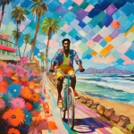Psychedelic Beach Bicycle Ride Art