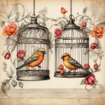 Vintage Bird And Cages Art Print