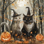 Autumn Halloween Cat Art Print