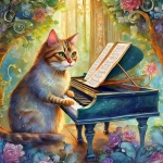 Musician Cat On Piano Art Print