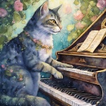 Cat Musician On Piano Art Print