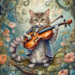Cat Musician On Violin Art Print