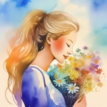 Woman With Bouquet Of Flowers Art