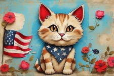 US Independence Day Cat Art
