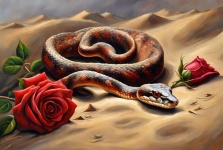 Snake With Red Roses