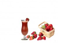 Strawberries in basket and cup