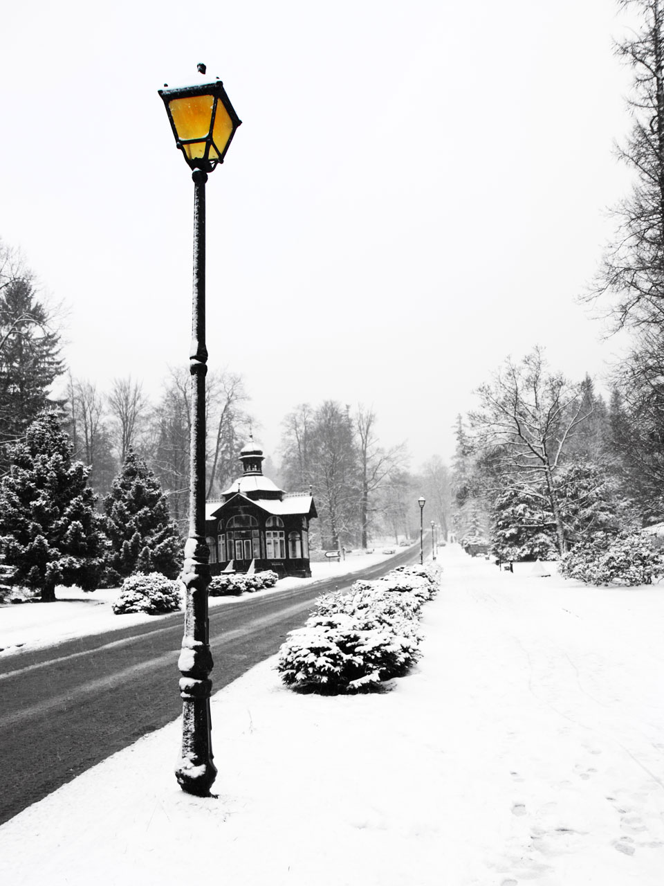 Rua lâmpada no inverno