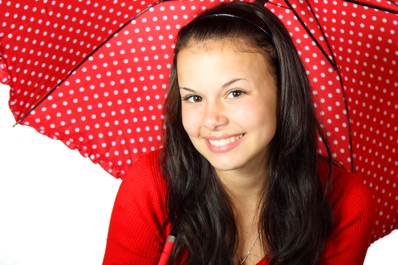 Cute Woman With Red Umbrella