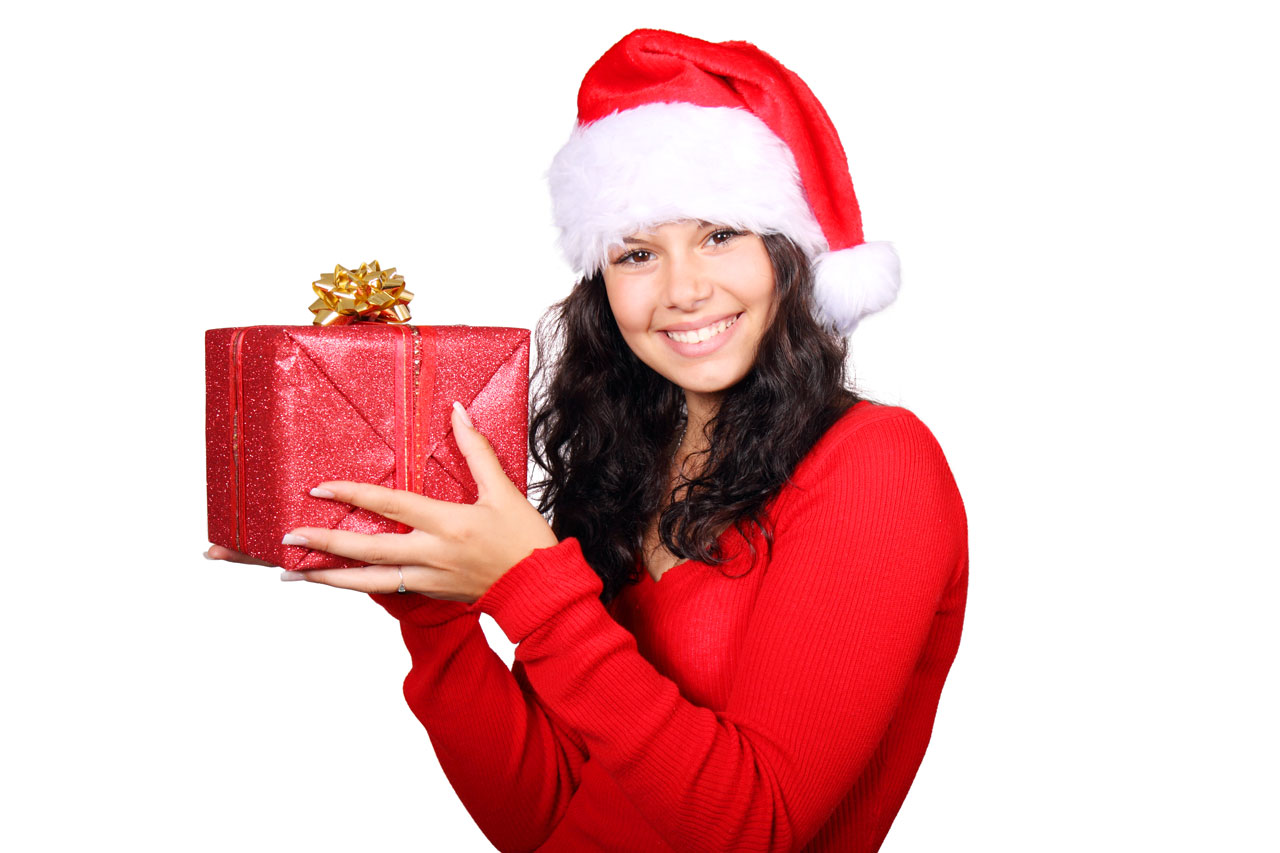 Santa holding regalo di Natale