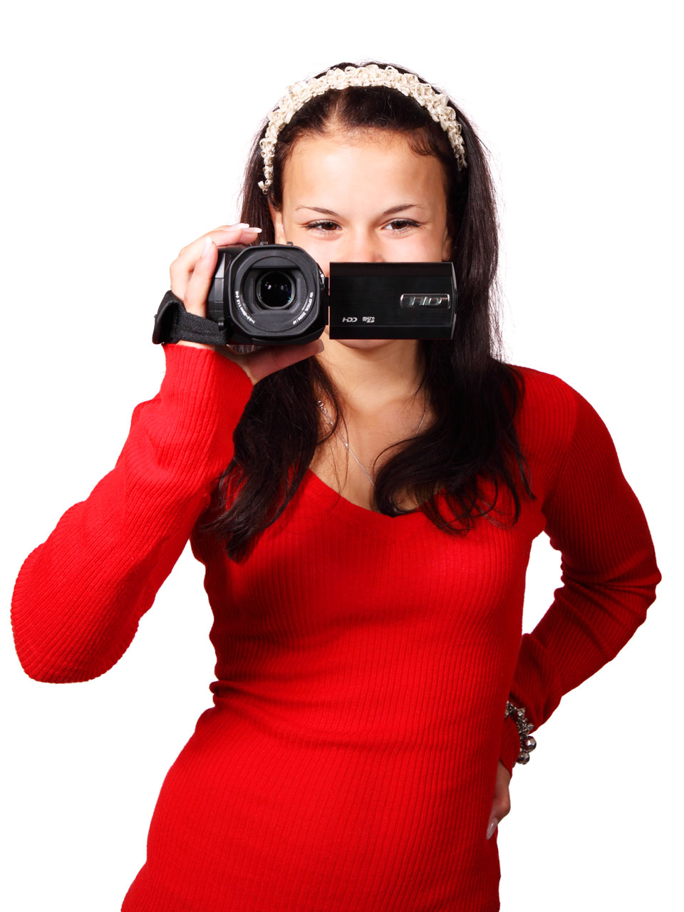 Mulher com câmera de vídeo