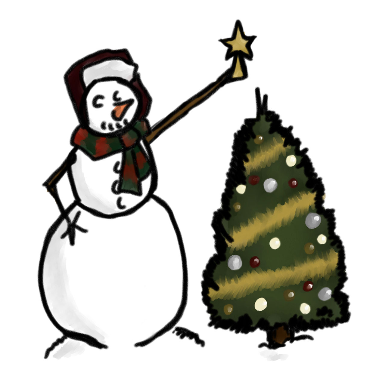 Snowman And Christmas Tree