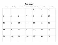 Styczeń 2015 szablon kalendarza