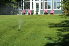Lawn Pink Chairs Water Sprinkler