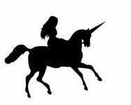 Femeia Riding Unicorn Silhouette