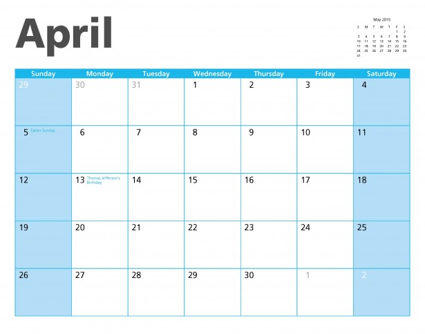 2015年4月カレンダーのページ 無料画像 Public Domain Pictures