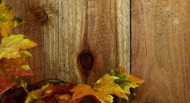 Деревянный забор и Осенние листья фон