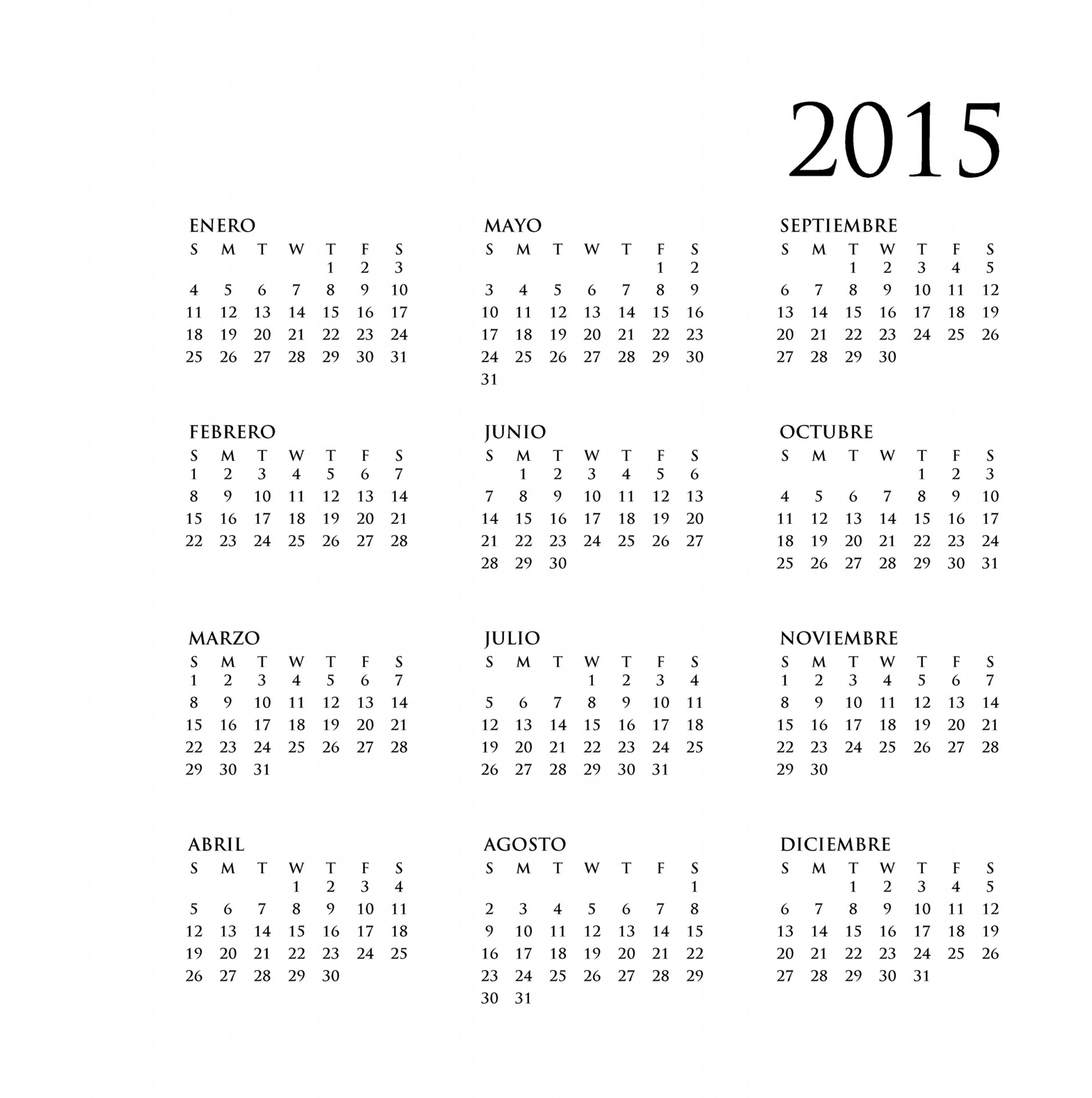 2015 Annual Calendar In Spanish