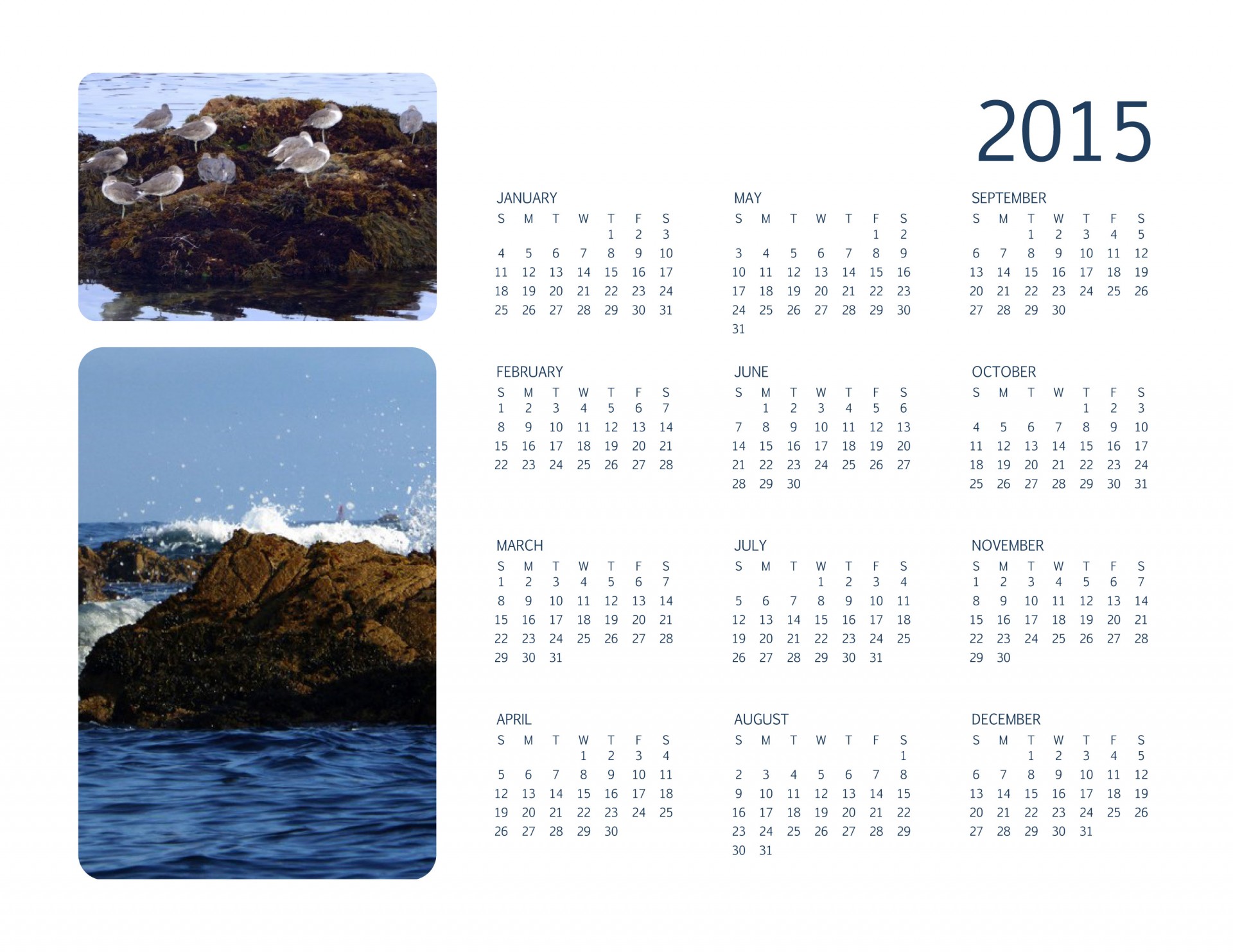 2015 de vară calendar anual