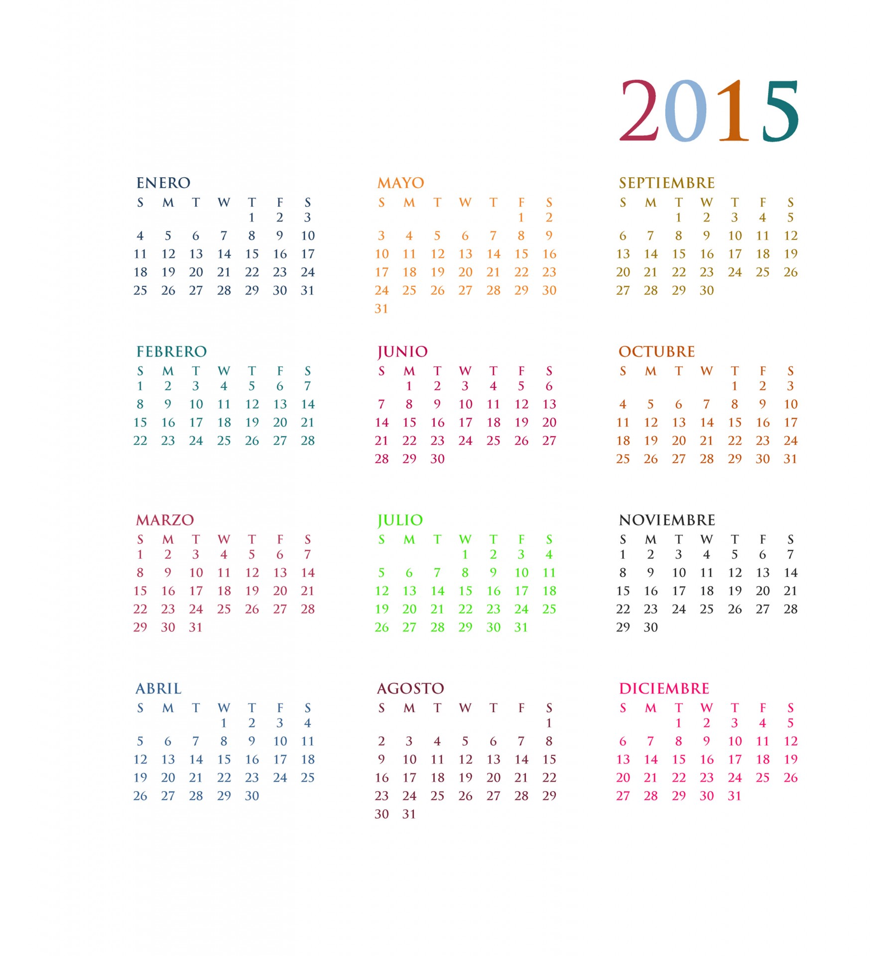 2015 calendrier annuel en espagnol
