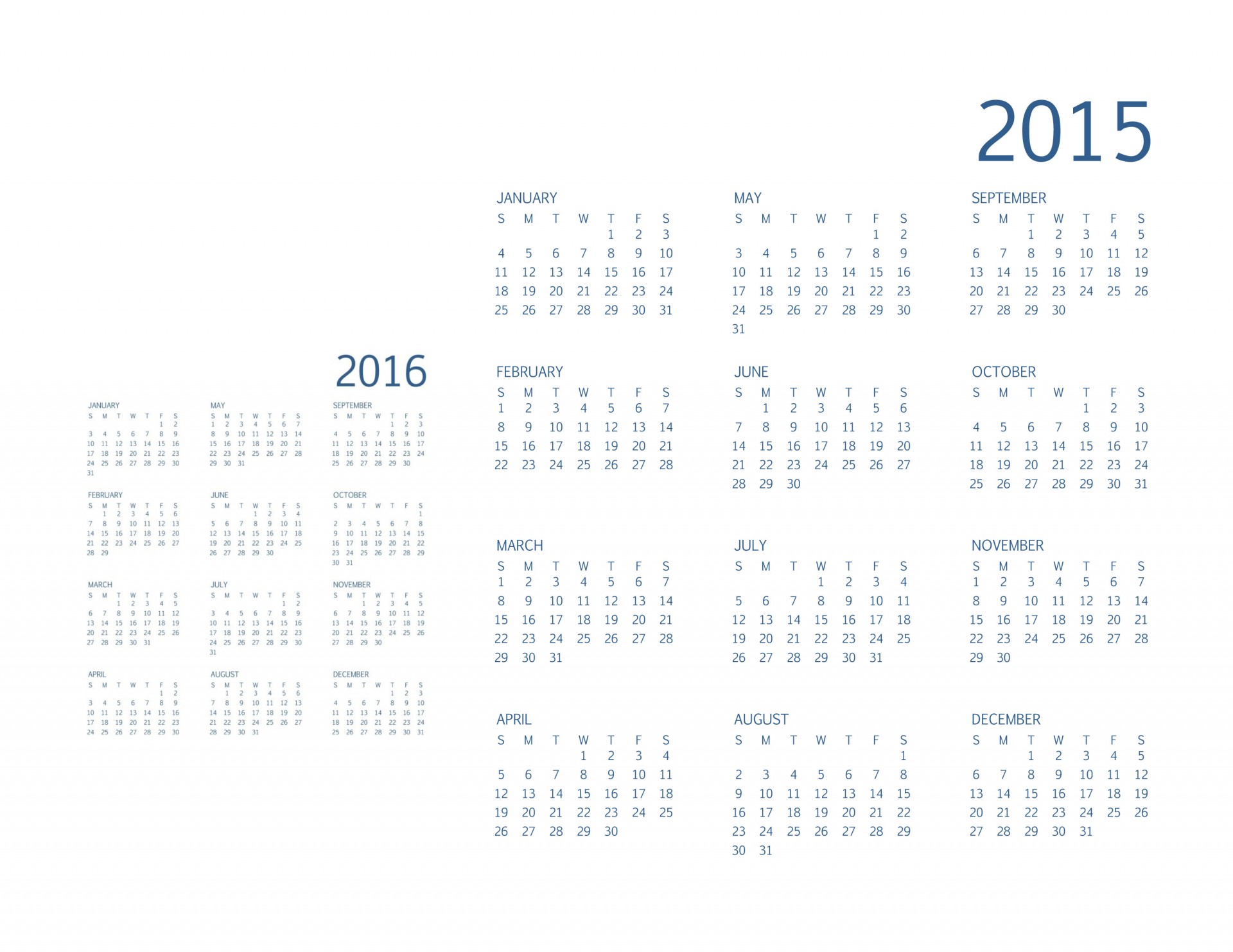 2015/16 calendar de text albastru