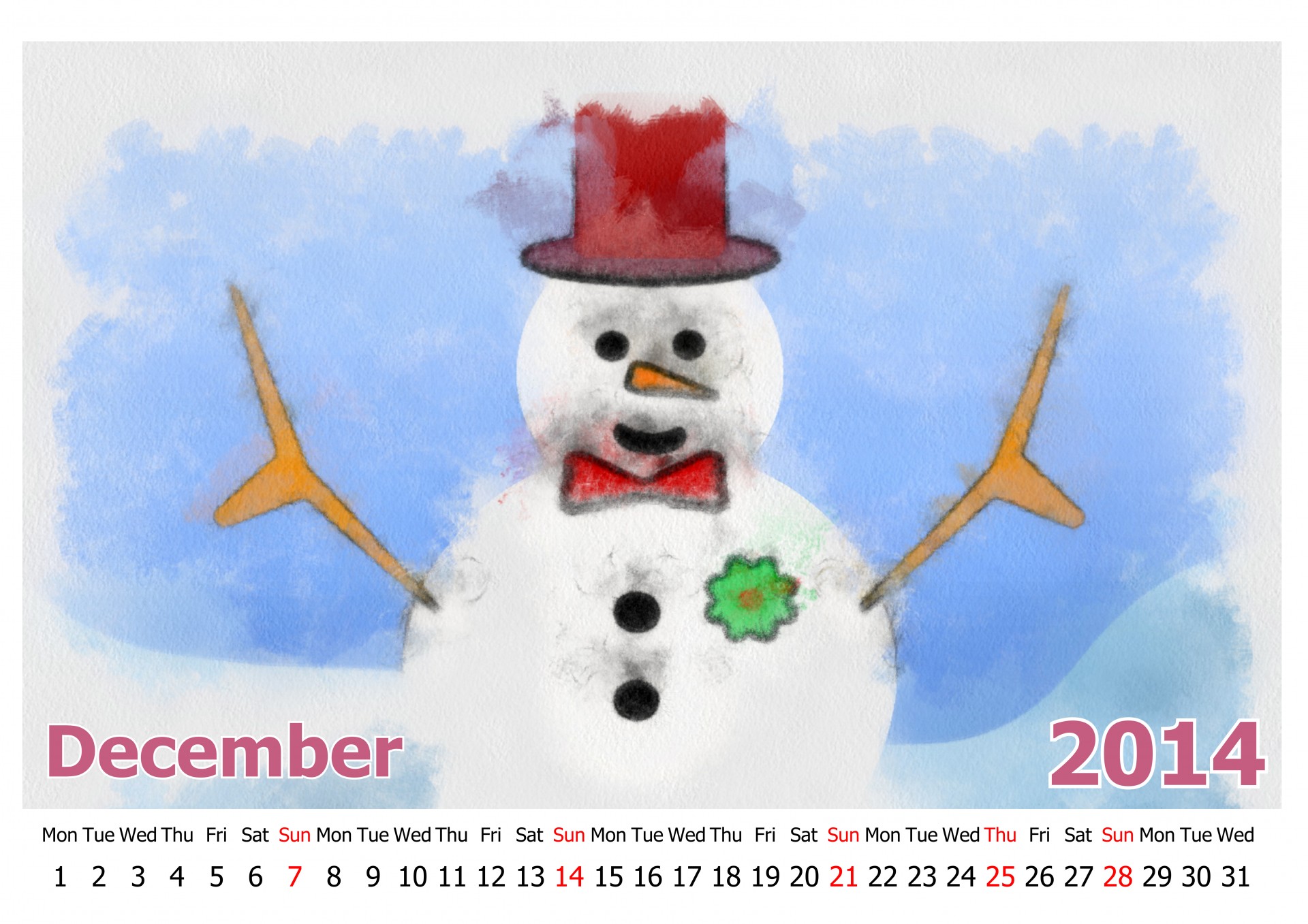 Decembrie 2014 calendar