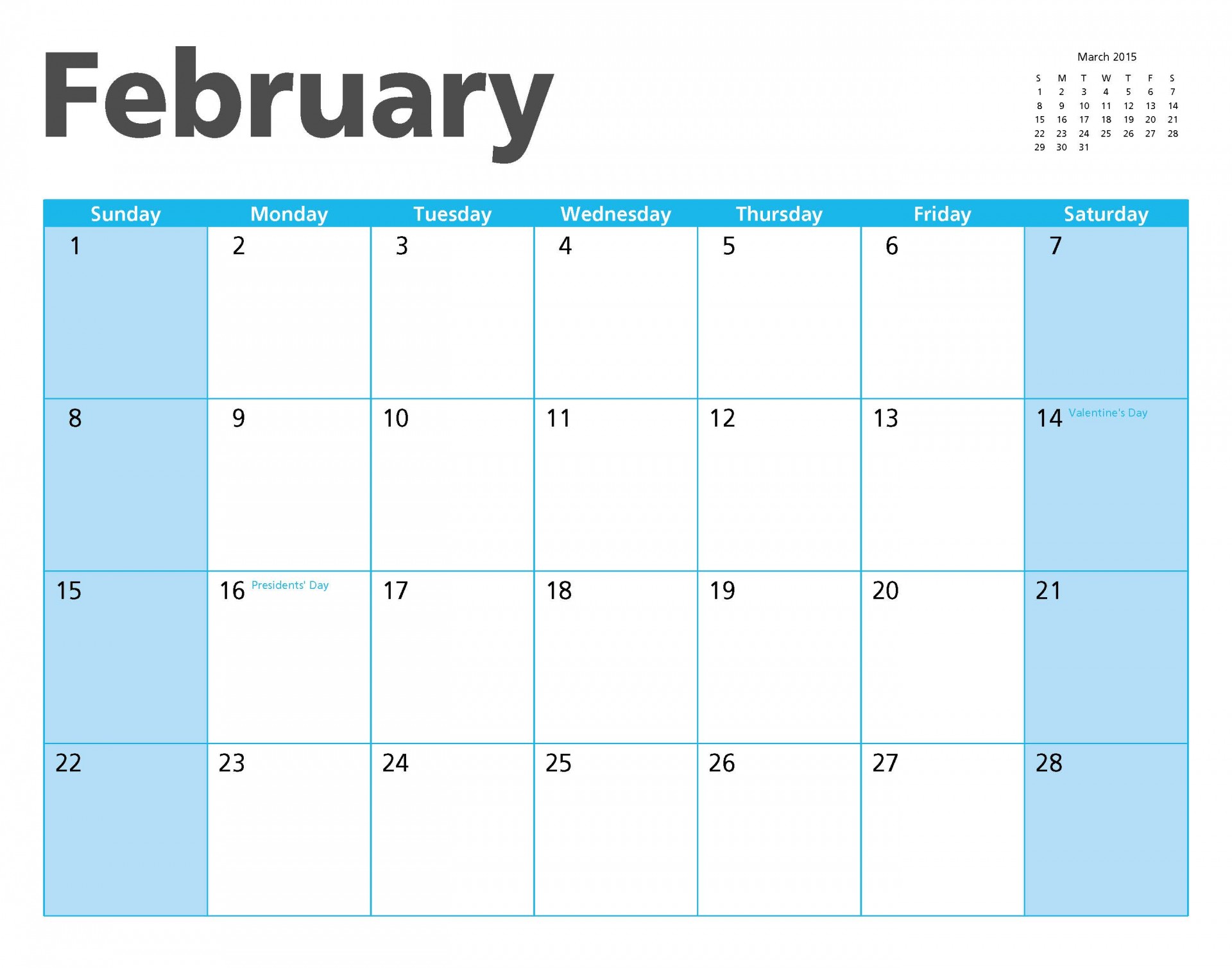 February 2015 Calendar Page