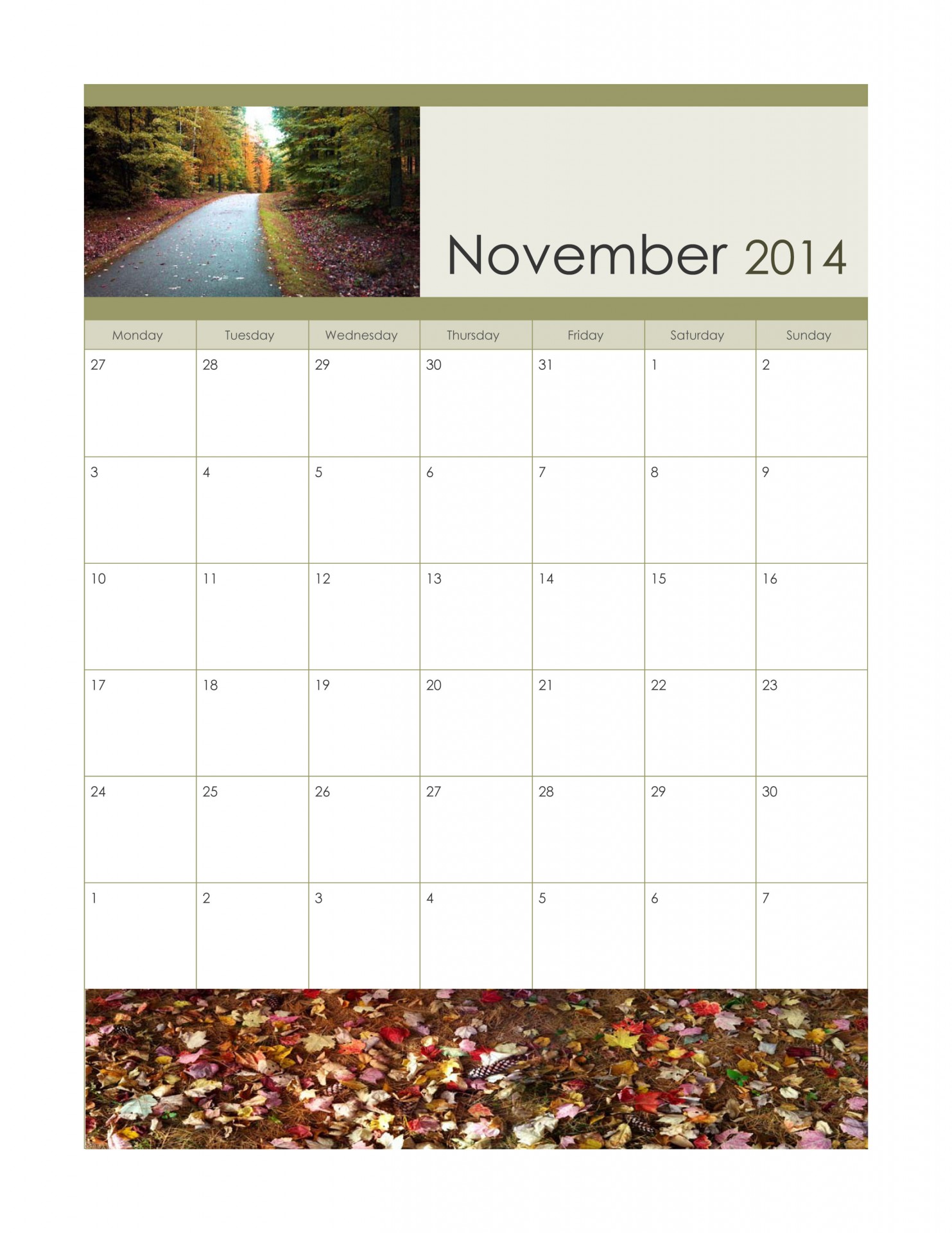 Noiembrie 2014 calendar