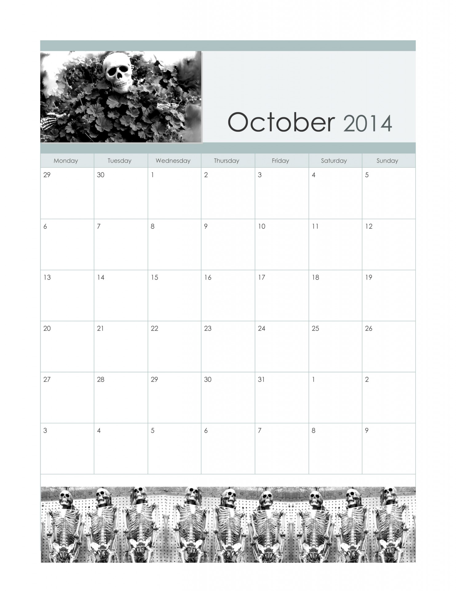 Octombrie 2014 calendar schelet