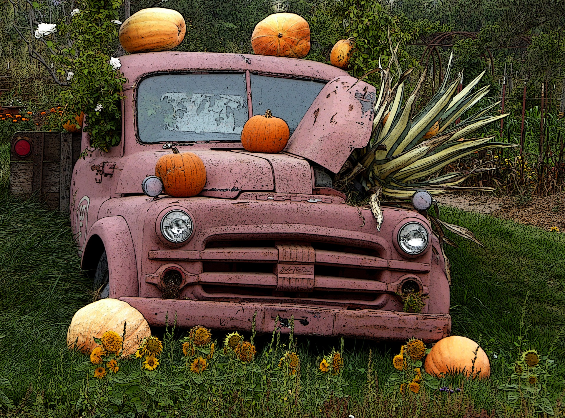 Vintage Fall Vrachtwagen met Pumpkins