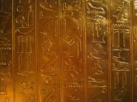 Gold hieroglyphs on shrine