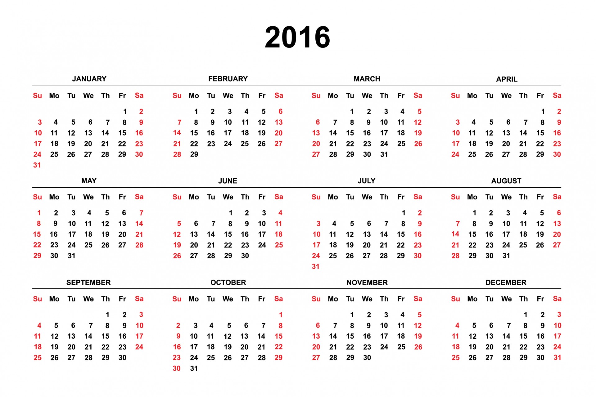2016 Kalender