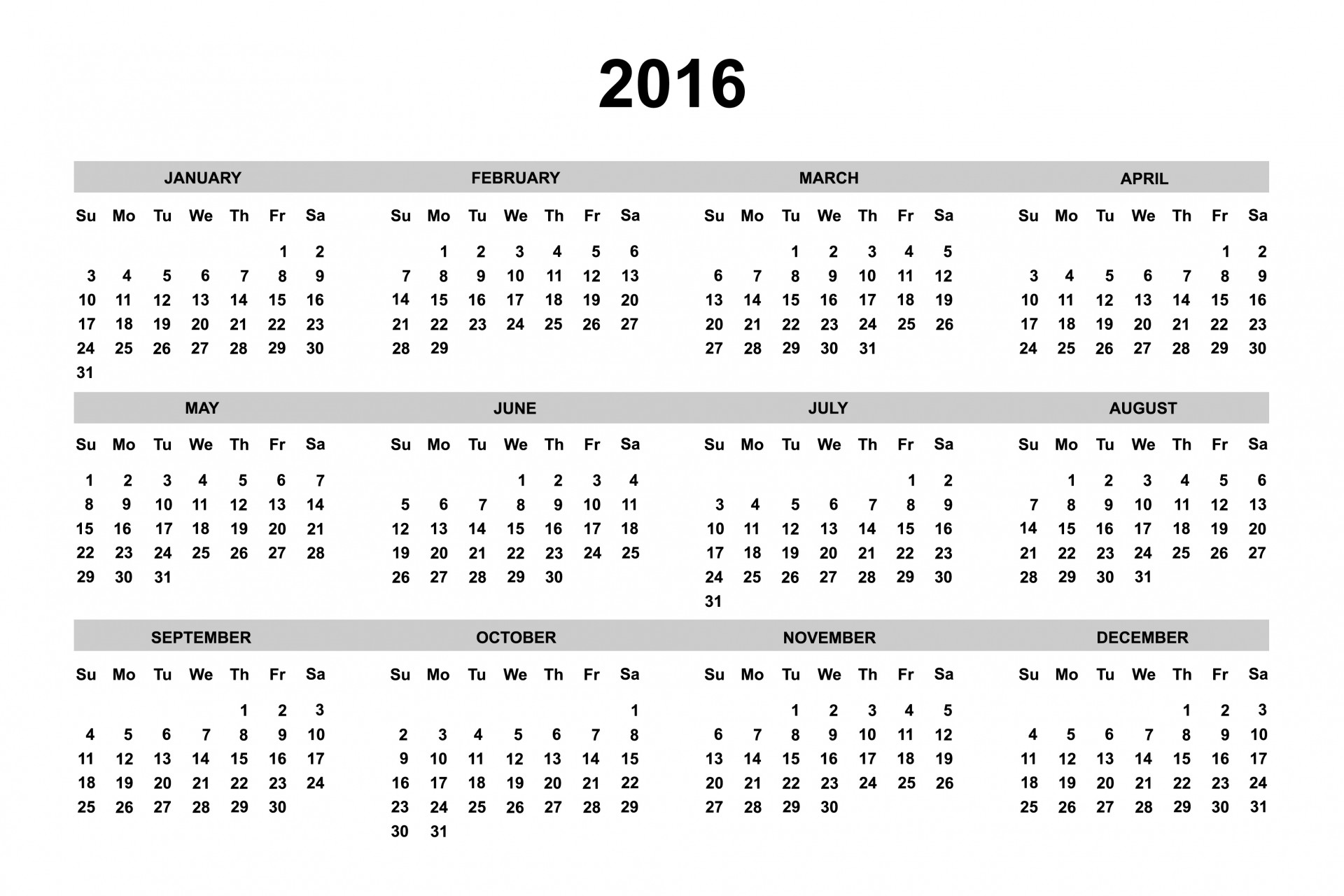 2016 Kalendarz