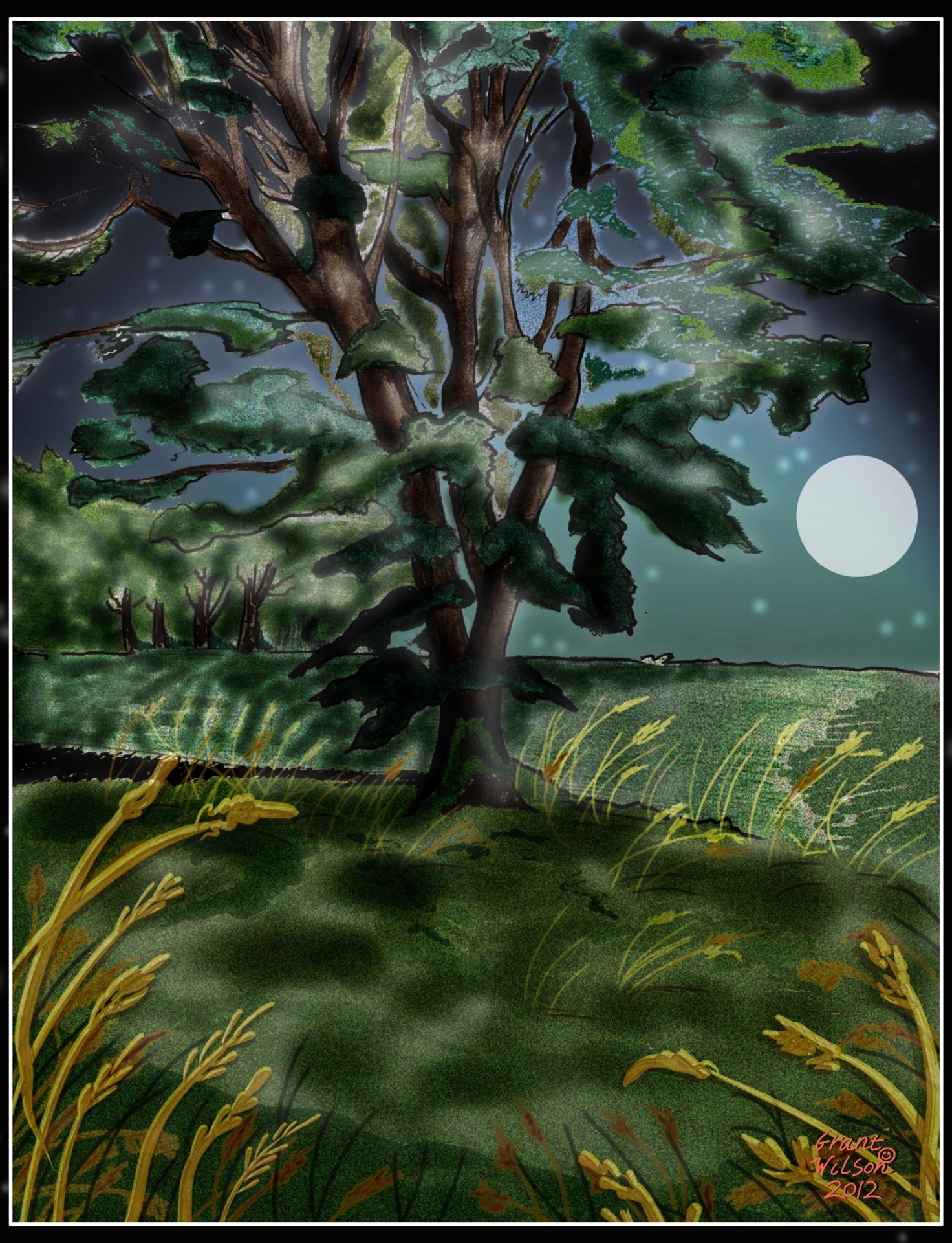 Arborele în Moonlit câmp