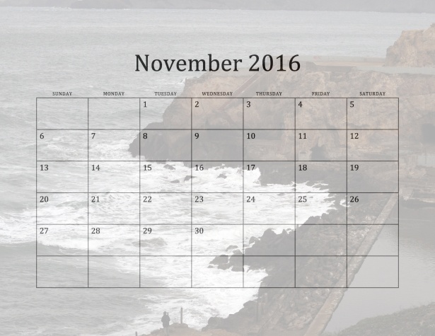 2016年11月ビーチカレンダー 無料画像 Public Domain Pictures