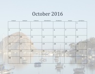2016 Ottobre Beach Calendario