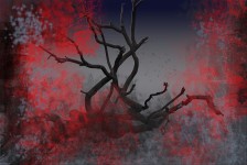 Gespenstischer Baum in Rot und Grau