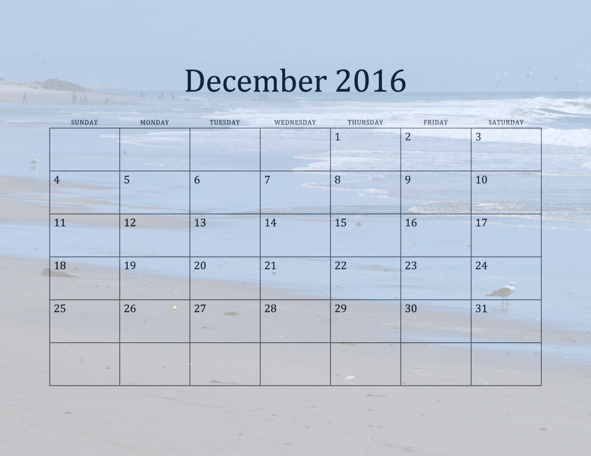 2016-december-beach-calendar-free-stock-photo-public-domain-pictures